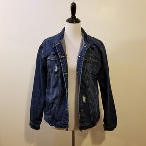 Distressed denim jean jacket